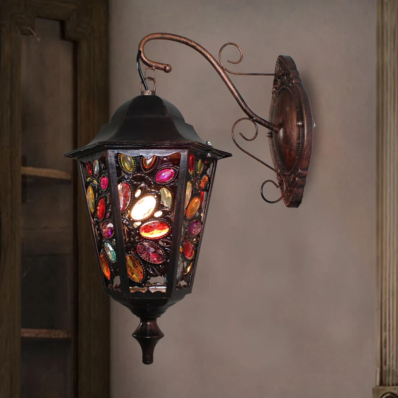1 kop bloem/cirkel schanslamp Boheemse zwarte metalen wandlamp met gebogen arm voor restaurant Clearhalo