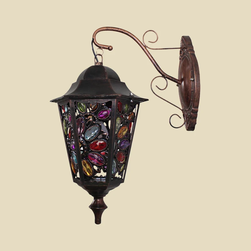 1 kop bloem/cirkel schanslamp Boheemse zwarte metalen wandlamp met gebogen arm voor restaurant Clearhalo