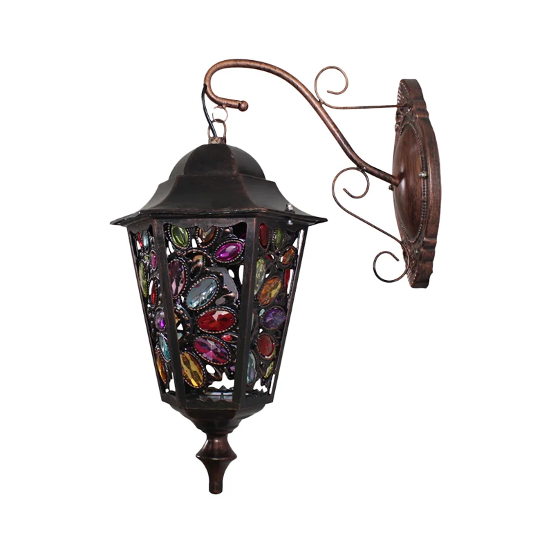 1 kop bloem/cirkel schanslamp Boheemse zwarte metalen wandlamp met gebogen arm voor restaurant Clearhalo