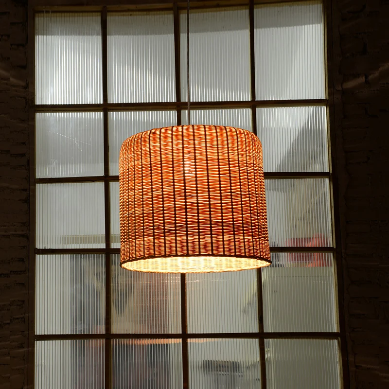 1 kop cilindrische hanglamp Chinese bamboe plafondophanglamp vlas Clearhalo
