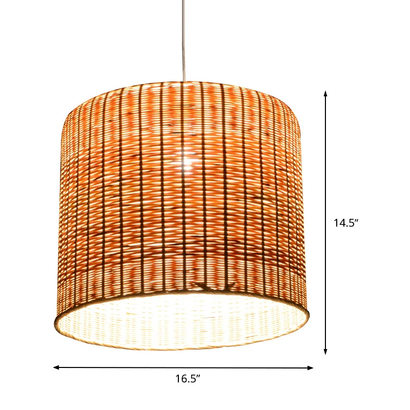 1 kop cilindrische hanglamp Chinese bamboe plafondophanglamp vlas Clearhalo