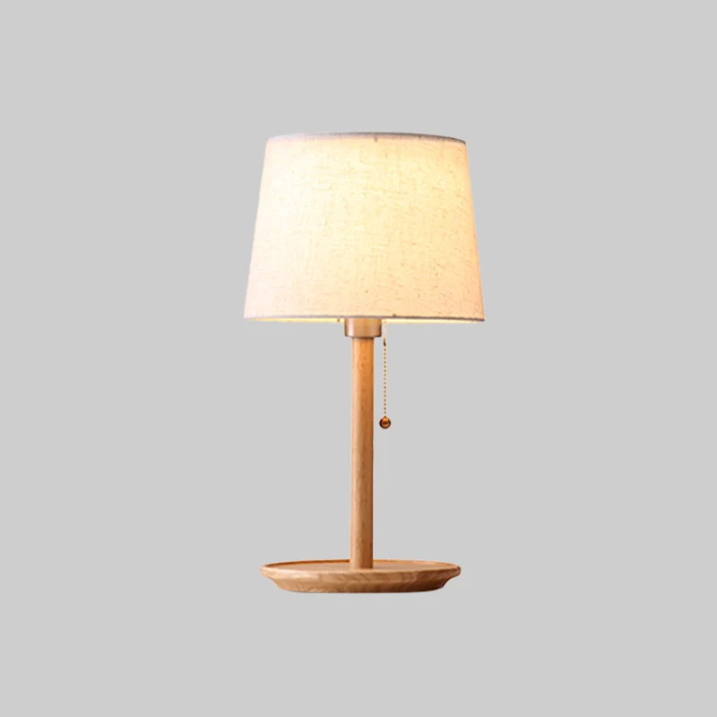 1 kop conische tafellamp modernistische stof kleine bureaulamp roodbruin/hout met trekketting Clearhalo