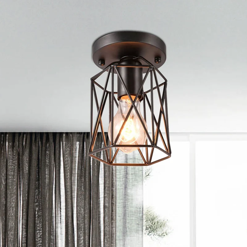 1 kop draadkooi semi-inbouw licht vintage stijl zwart metallic plafondmontage armatuur voor keuken Clearhalo