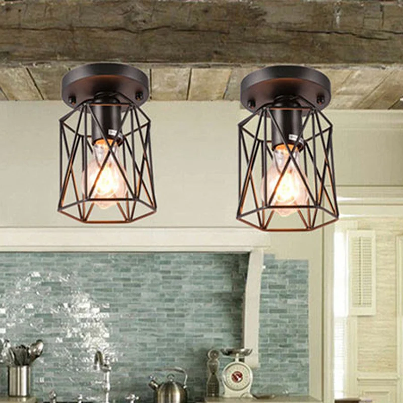 1 kop draadkooi semi-inbouw licht vintage stijl zwart metallic plafondmontage armatuur voor keuken Clearhalo