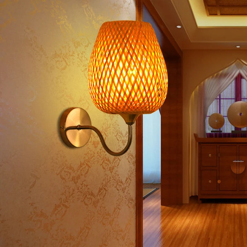 1 kop eetkamer wandlamp Chinese kaki schanslamp met mand bamboe schaduw Clearhalo