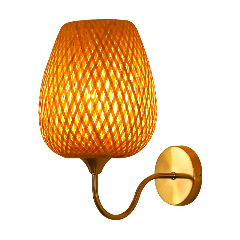 1 kop eetkamer wandlamp Chinese kaki schanslamp met mand bamboe schaduw Clearhalo