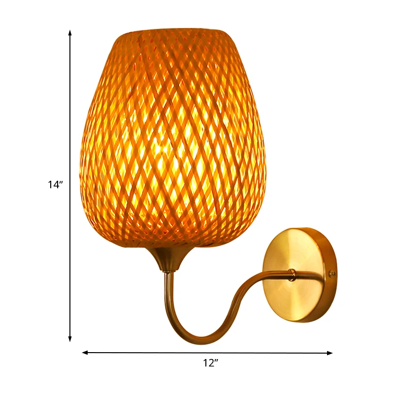 1 kop eetkamer wandlamp Chinese kaki schanslamp met mand bamboe schaduw Clearhalo