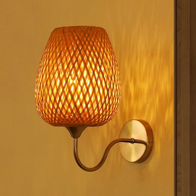 1 kop eetkamer wandlamp Chinese kaki schanslamp met mand bamboe schaduw Clearhalo