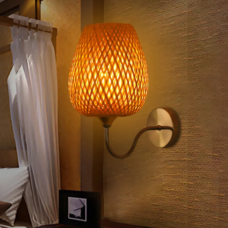 1 kop eetkamer wandlamp Chinese kaki schanslamp met mand bamboe schaduw Clearhalo
