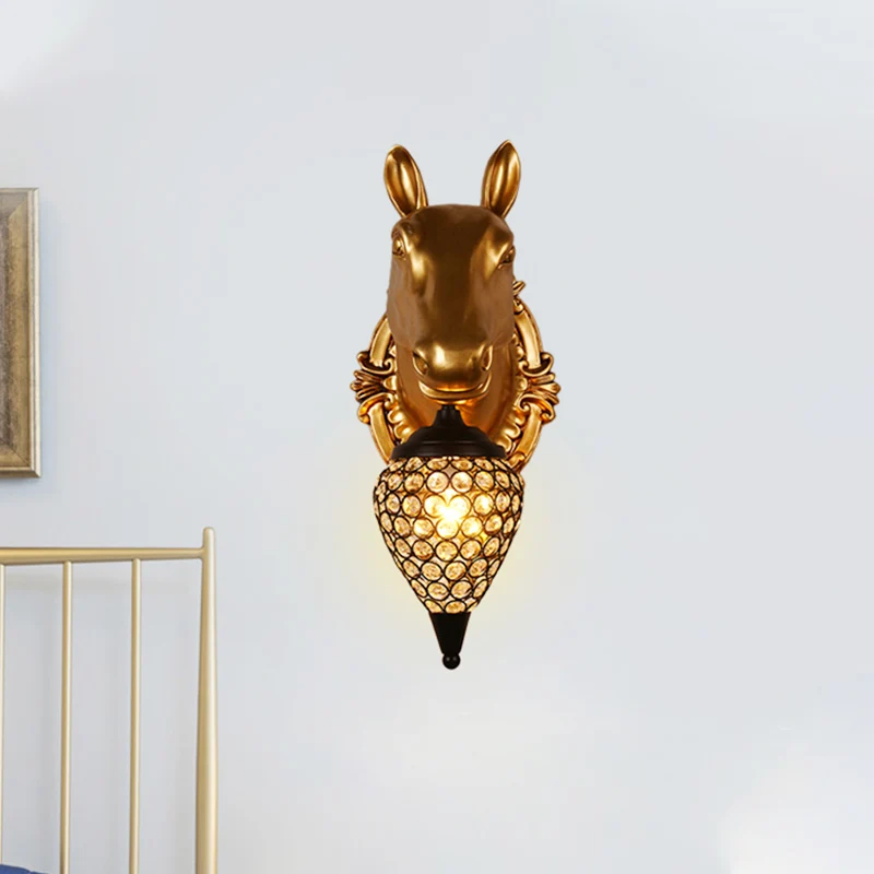 1 kop gefacetteerde kristallen wandgemonteerde lichte rustieke zwarte regendruppel nachtkastlamp met bruine paarden-/herte...