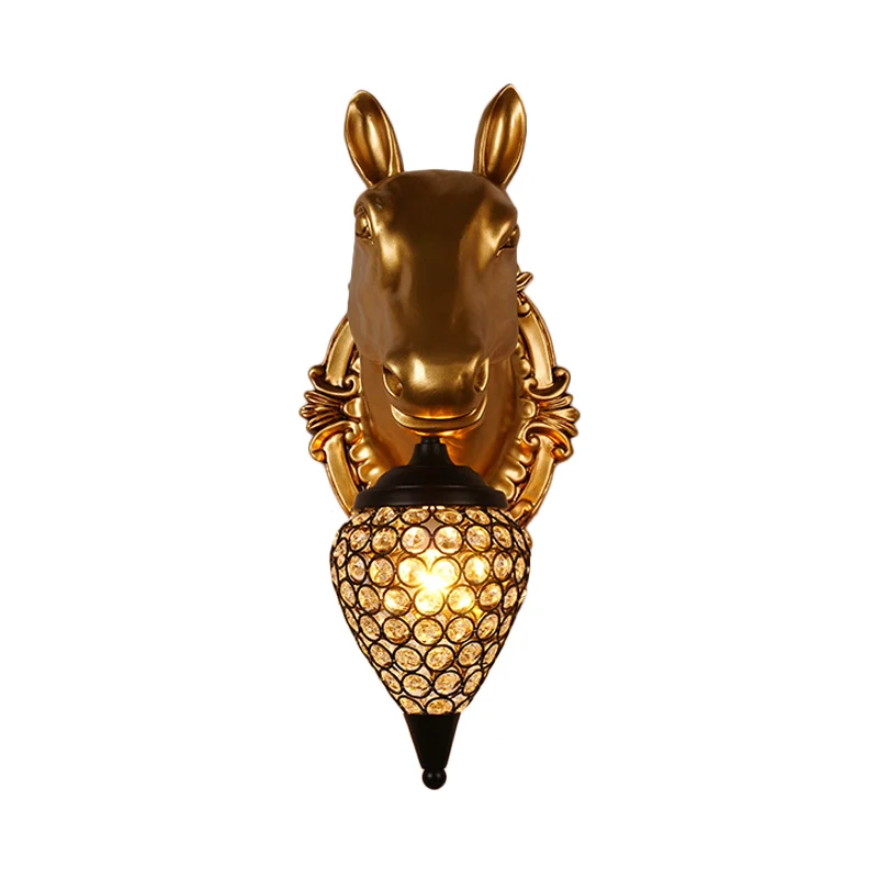 1 kop gefacetteerde kristallen wandgemonteerde lichte rustieke zwarte regendruppel nachtkastlamp met bruine paarden-/herte...