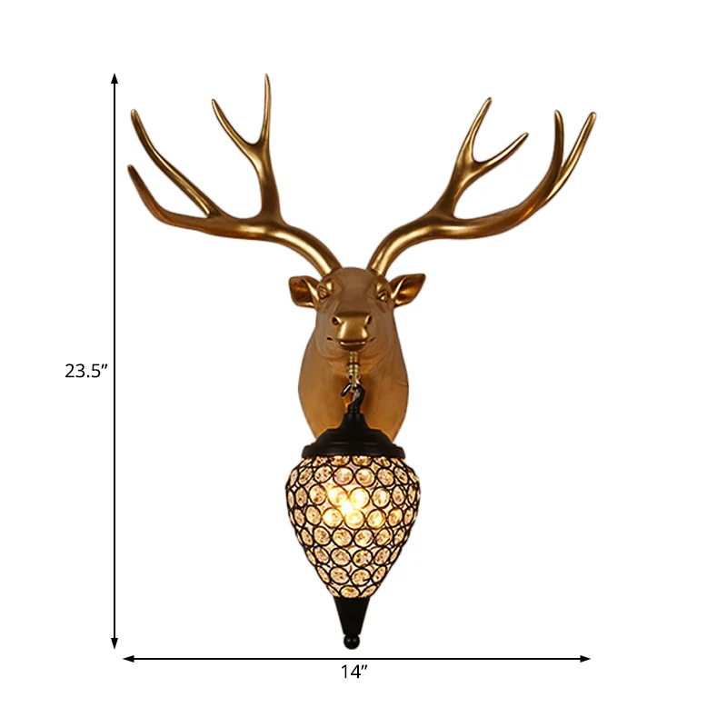 1 kop gefacetteerde kristallen wandgemonteerde lichte rustieke zwarte regendruppel nachtkastlamp met bruine paarden-/herte...
