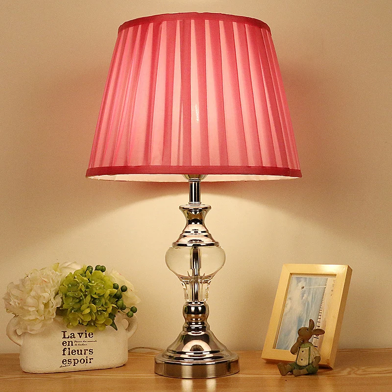1 kop geplooide kristallen nachtkastjelamp moderne stoffen leesboeklamp rozerood Clearhalo