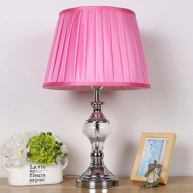 1 kop geplooide kristallen nachtkastjelamp moderne stoffen leesboeklamp rozerood Clearhalo
