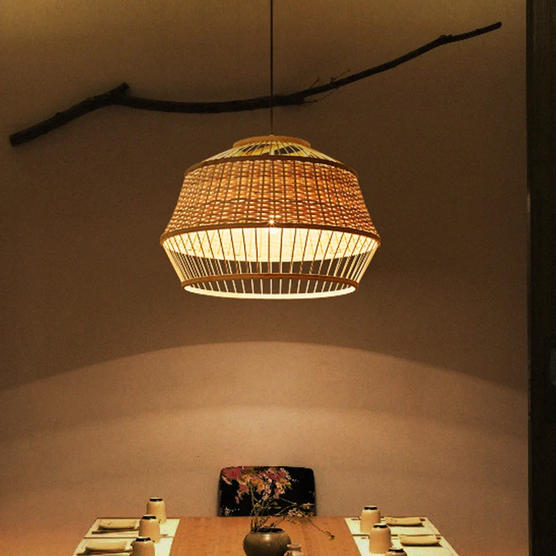 1 kop handgemaakte hanglamp Japanse bamboe plafondhanglamp beige Clearhalo