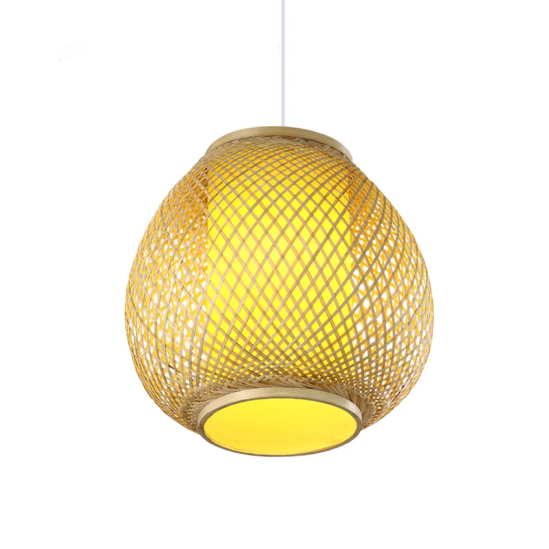 1 kop handgemaakte plafondlamp Chinese bamboe hanglampset beige met perkamenten lampenkap Clearhalo