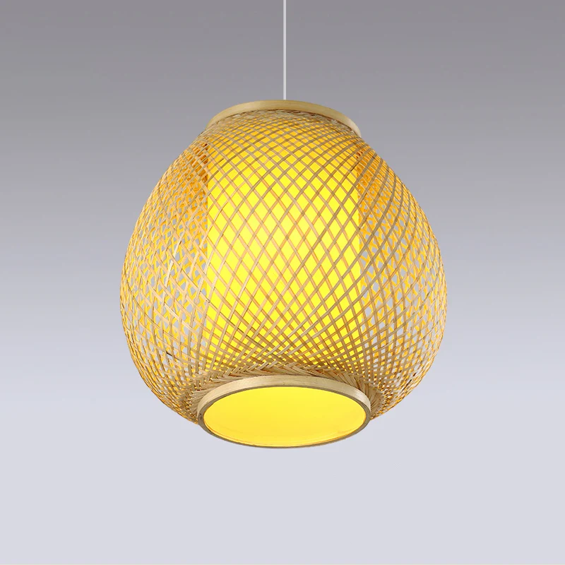 1 kop handgemaakte plafondlamp Chinese bamboe hanglampset beige met perkamenten lampenkap Clearhalo