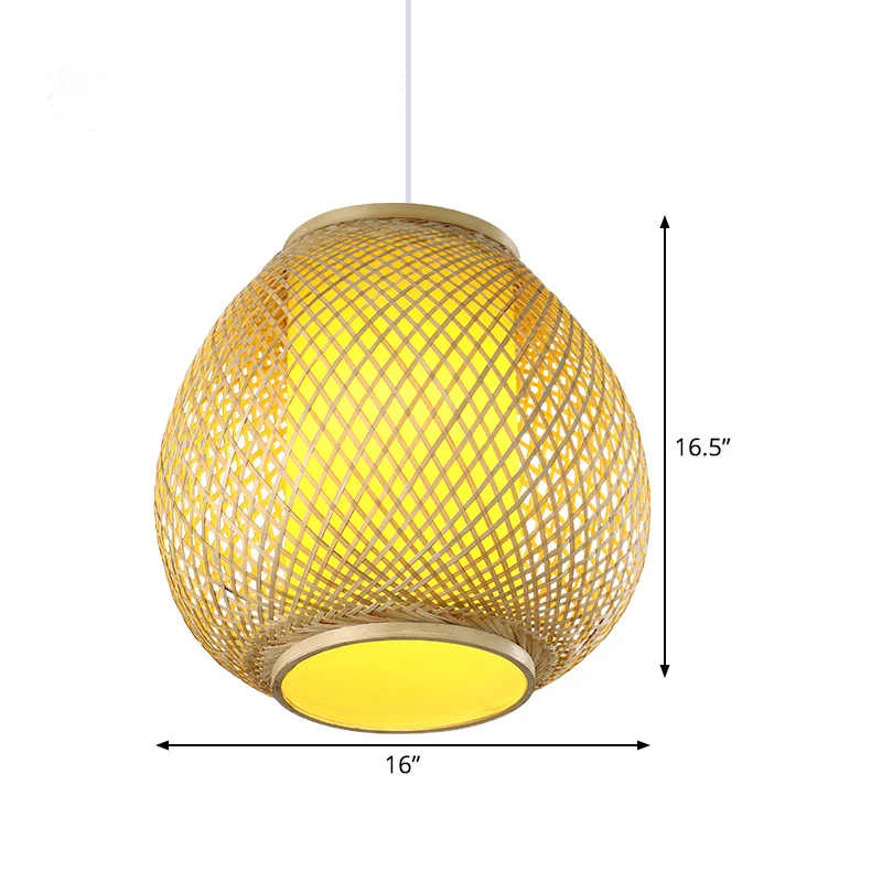 1 kop handgemaakte plafondlamp Chinese bamboe hanglampset beige met perkamenten lampenkap Clearhalo
