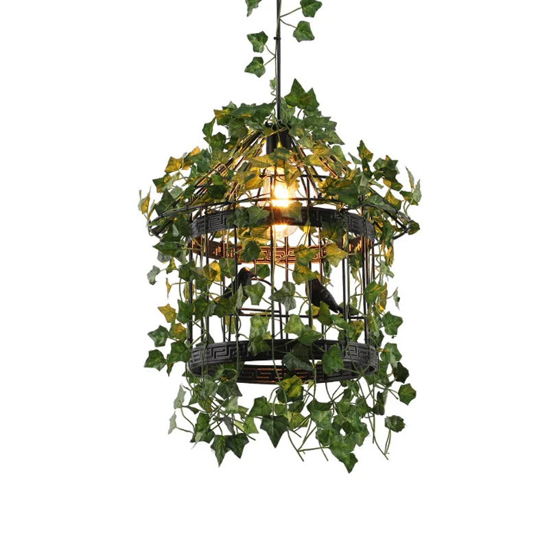 1 kop metalen hanglamp industriële zwarte vogelkooi hanglamp met bladdeco voor eetkamer Clearhalo