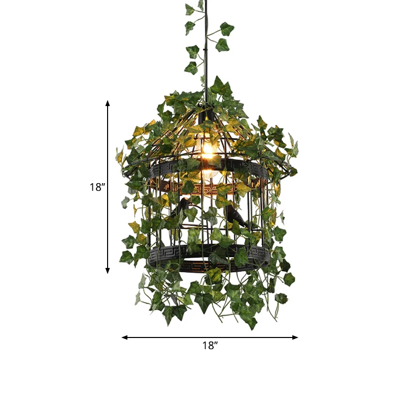 1 kop metalen hanglamp industriële zwarte vogelkooi hanglamp met bladdeco voor eetkamer Clearhalo