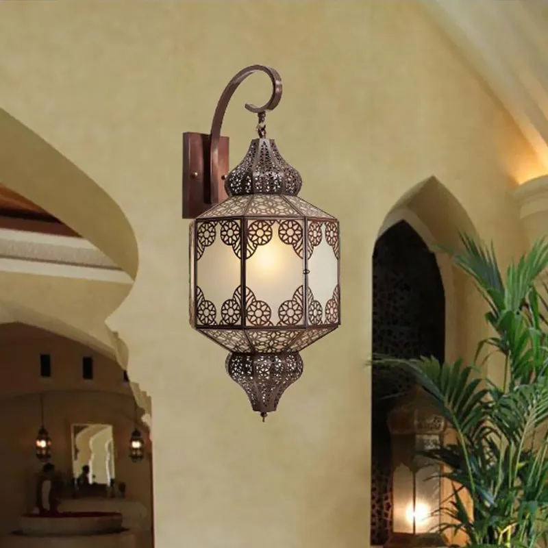 1 kop metalen schansverlichting traditionele zwarte lantaarn buiten Arabische wandmontage lamp Clearhalo