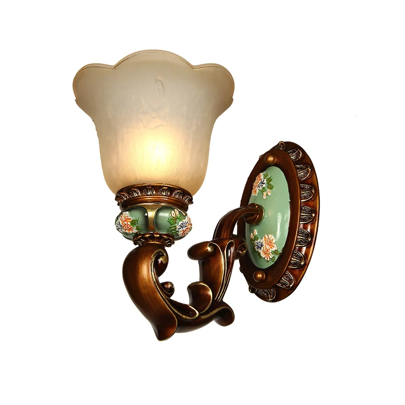 1 kop opaal glazen schanslamp traditionele bruine bloemenvormige gang wandgemonteerde verlichting Clearhalo