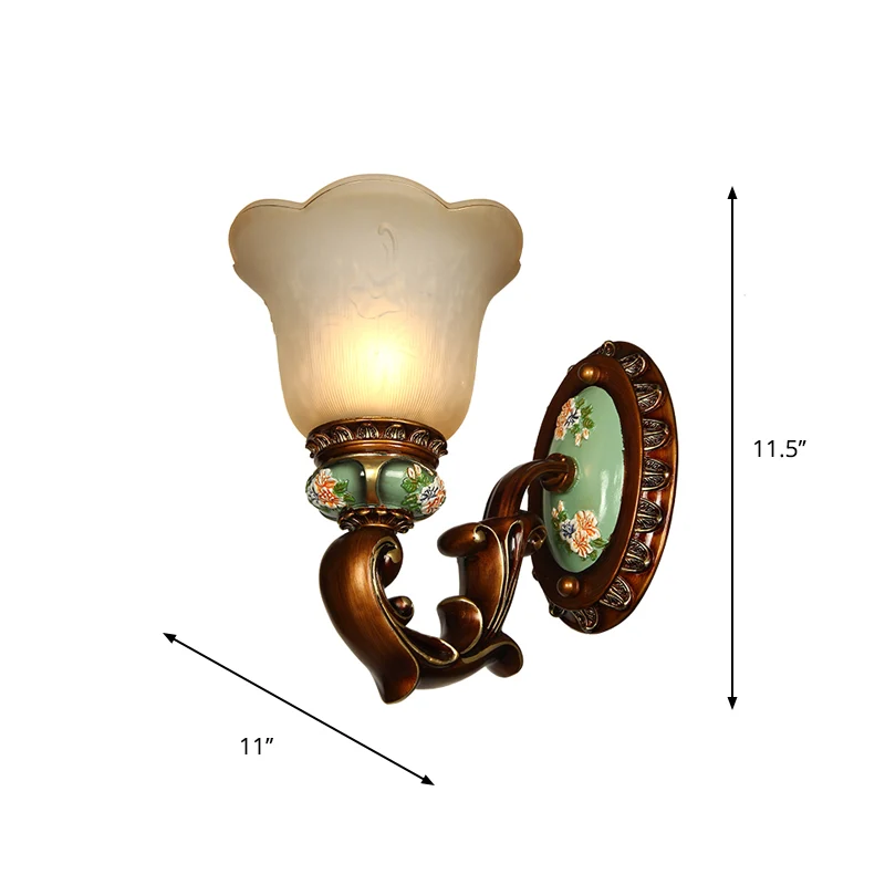1 kop opaal glazen schanslamp traditionele bruine bloemenvormige gang wandgemonteerde verlichting Clearhalo