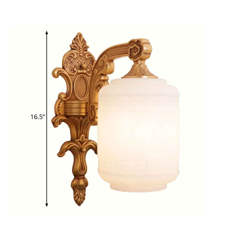 1 kop opaal glazen wandlamp traditionele messing lantaarn schaduw wandkandelaar verlichting voor woonkamer Clearhalo