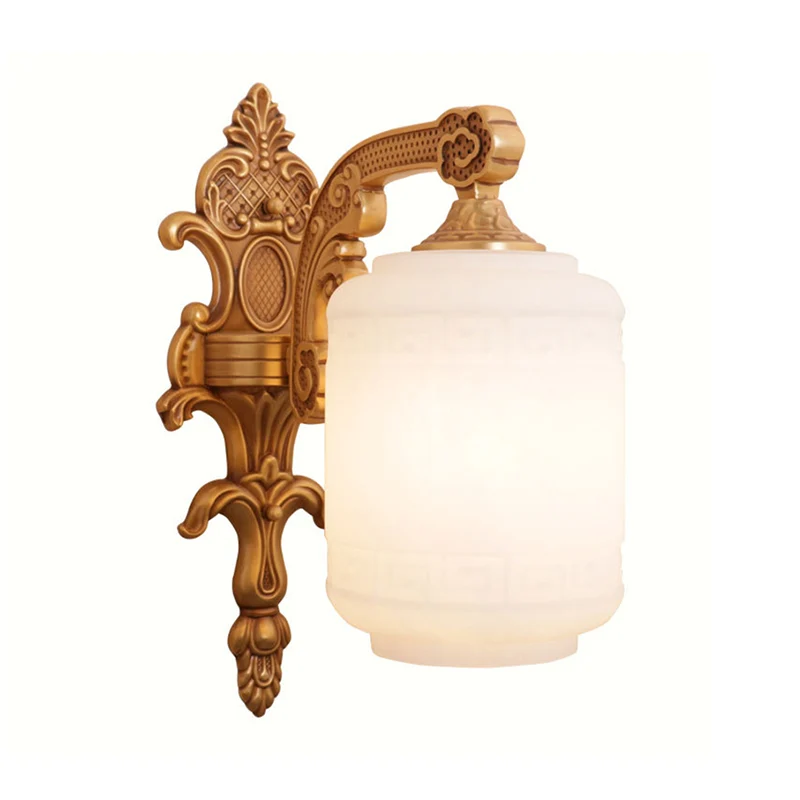 1 kop opaal glazen wandlamp traditionele messing lantaarn schaduw wandkandelaar verlichting voor woonkamer Clearhalo