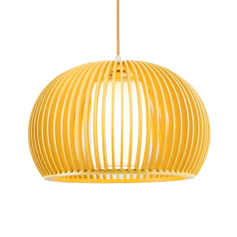 1 kop open keuken hanglamp Azië beige hanglamp met houten koepelkooi, 14/18 inch breed Clearhalo