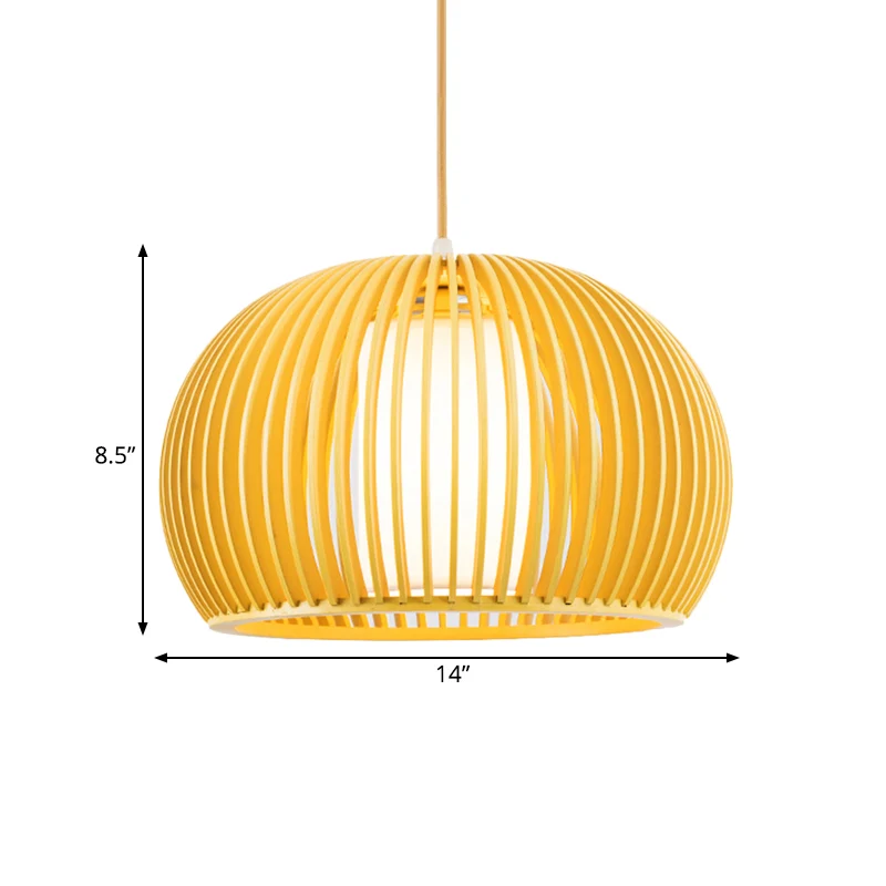 1 kop open keuken hanglamp Azië beige hanglamp met houten koepelkooi, 14/18 inch breed Clearhalo