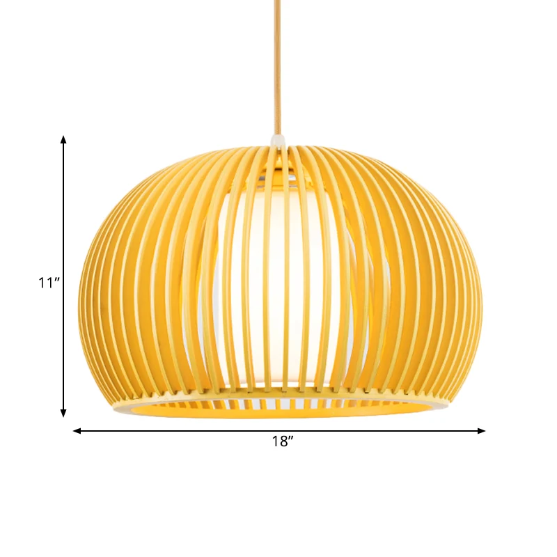 1 kop open keuken hanglamp Azië beige hanglamp met houten koepelkooi, 14/18 inch breed Clearhalo