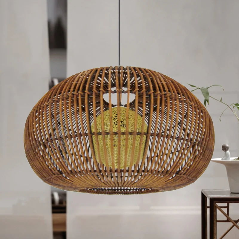 1 kop restaurant hanglamp Azië koffie hangend lichtarmatuur met lantaarn rotan kap Clearhalo
