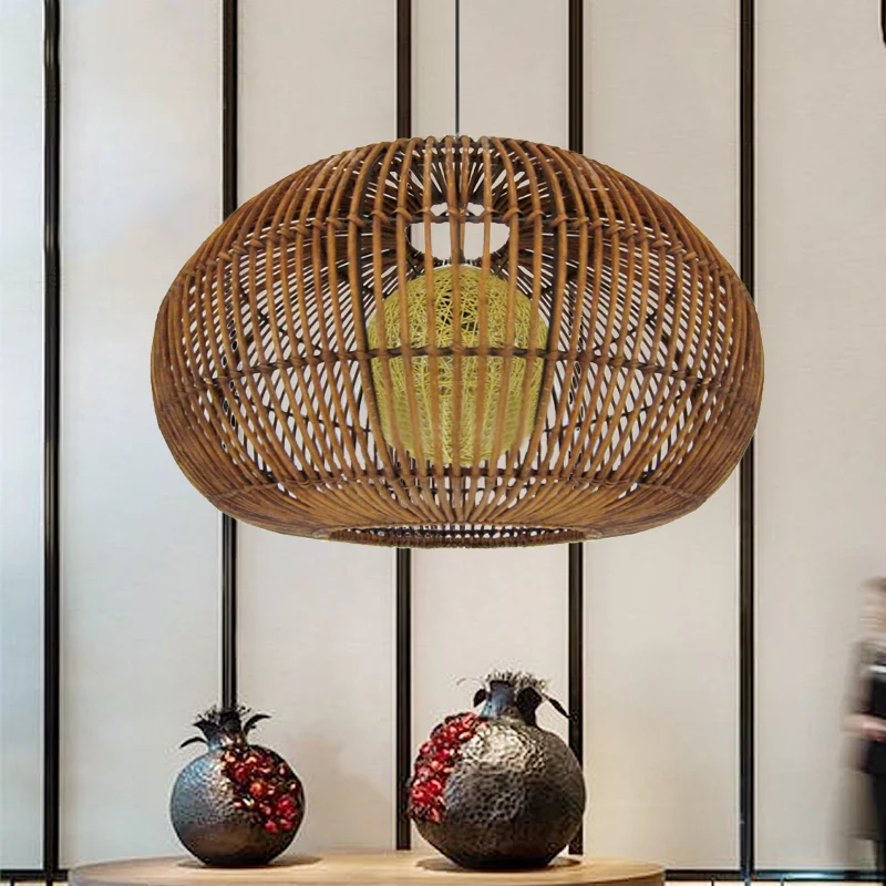 1 kop restaurant hanglamp Azië koffie hangend lichtarmatuur met lantaarn rotan kap Clearhalo