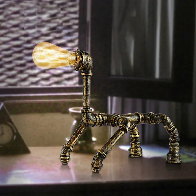 1 kop tafellamp Steampunk robot smeedijzeren tafellamp met pijpontwerp messing/brons voor kinderkamer Clearhalo