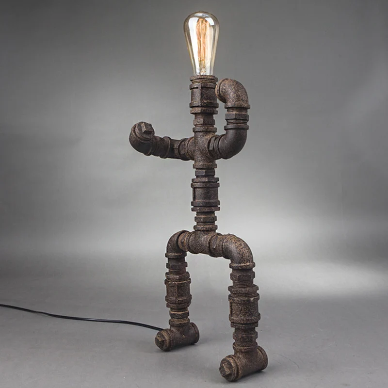 1 kop tafellamp Steampunk robot smeedijzeren tafellamp met pijpontwerp messing/brons voor kinderkamer Clearhalo
