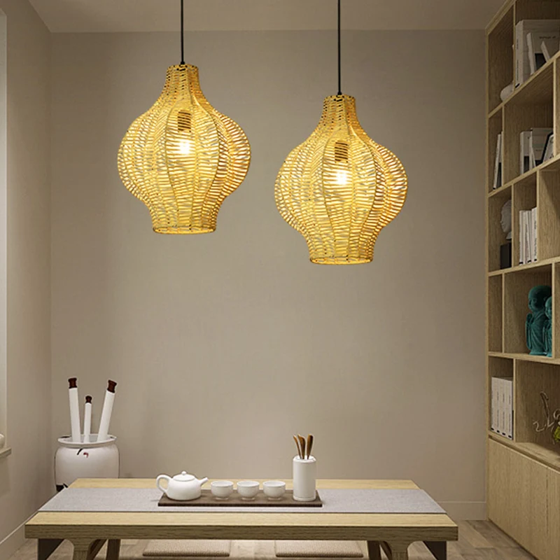 1 kop Tearoom plafondlamp Aziatisch beige hanglamp met lantaarn bamboe kap Clearhalo