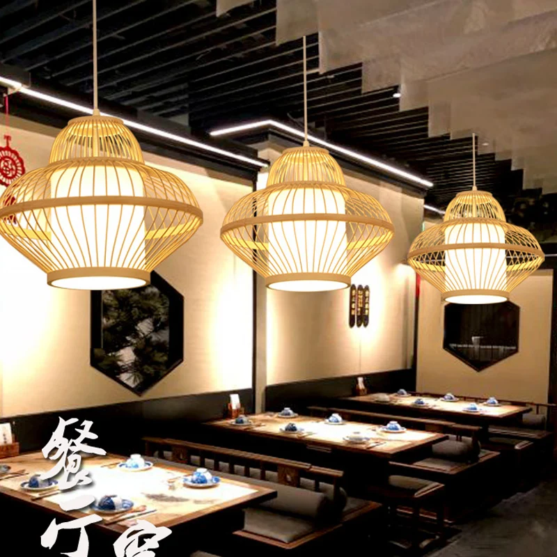 1 kop theehuis hanglamp Azië houten plafond hanglamp met gebogen bamboe kap Clearhalo