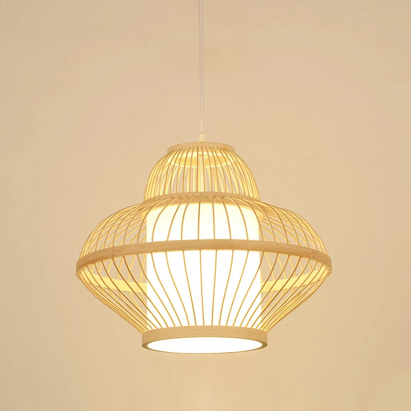 1 kop theehuis hanglamp Azië houten plafond hanglamp met gebogen bamboe kap Clearhalo