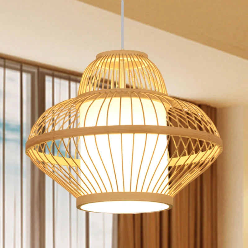 1 kop theehuis hanglamp Azië houten plafond hanglamp met gebogen bamboe kap Clearhalo