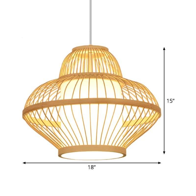 1 kop theehuis hanglamp Azië houten plafond hanglamp met gebogen bamboe kap Clearhalo