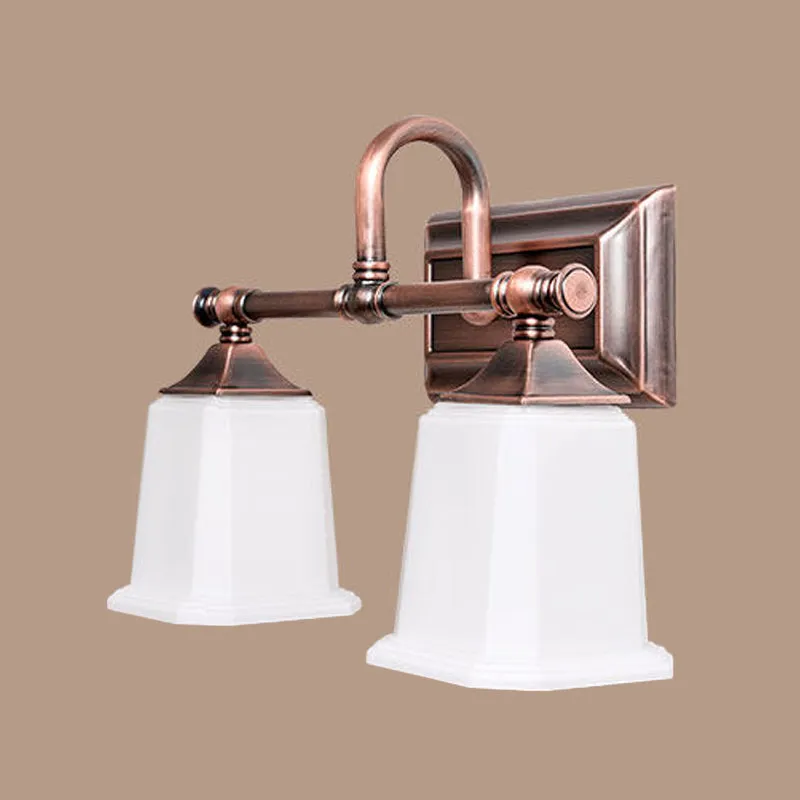 Koperen 2/3-kops ijdelheidslamp Traditionele ivoorkleurige glazen trapeziumvormige wandverlichting met draaiarm voor badka...