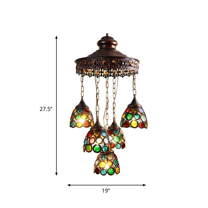 Koperen koepel hangende kroonluchter Boheems metaal 5 hoofden woonkamer hangende plafondlamp Clearhalo