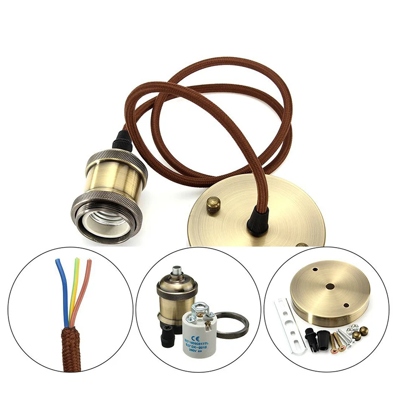 Koperen mini hanglamp industriële stijl kale lamp slaapkamer hanglamp met 39" geweven ophangdraad Clearhalo