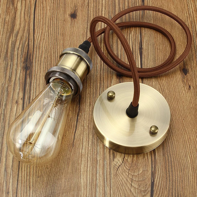 Koperen mini hanglamp industriële stijl kale lamp slaapkamer hanglamp met 39" geweven ophangdraad Clearhalo