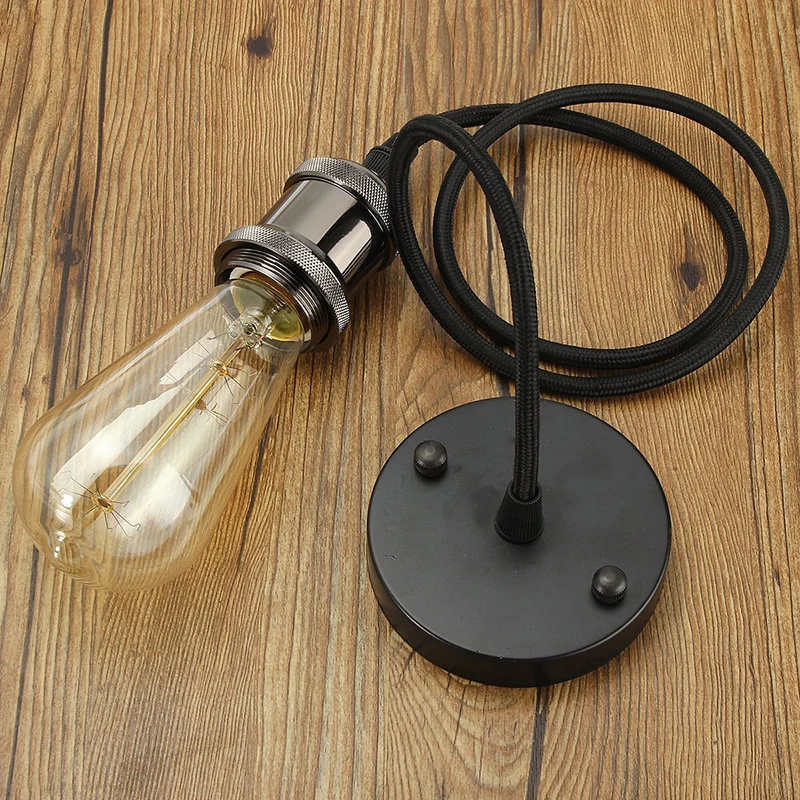 Koperen mini hanglamp industriële stijl kale lamp slaapkamer hanglamp met 39" geweven ophangdraad Clearhalo