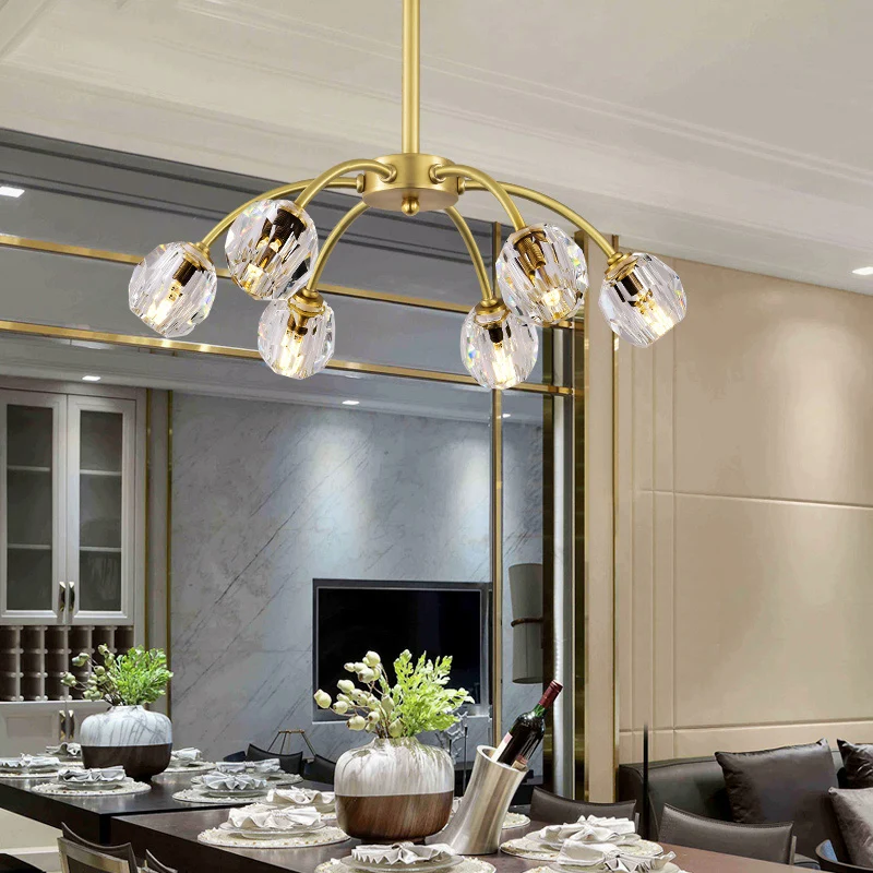 6 koppen gefacetteerde kristallen semi-inbouwverlichting postmoderne gouden spoetnik eetkamer plafondlamp Clearhalo