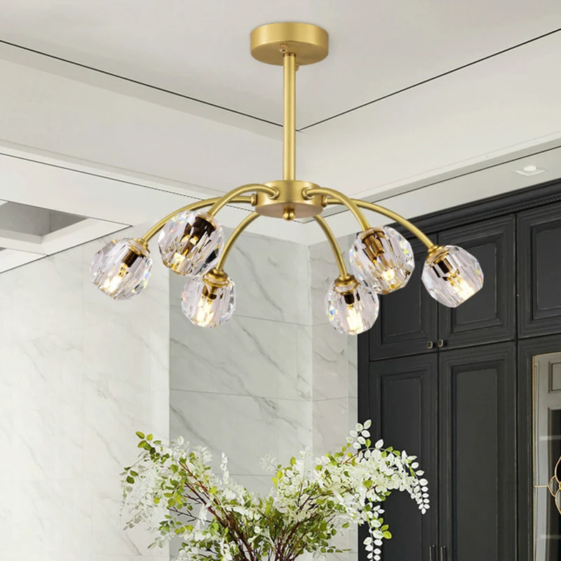 6 koppen gefacetteerde kristallen semi-inbouwverlichting postmoderne gouden spoetnik eetkamer plafondlamp Clearhalo