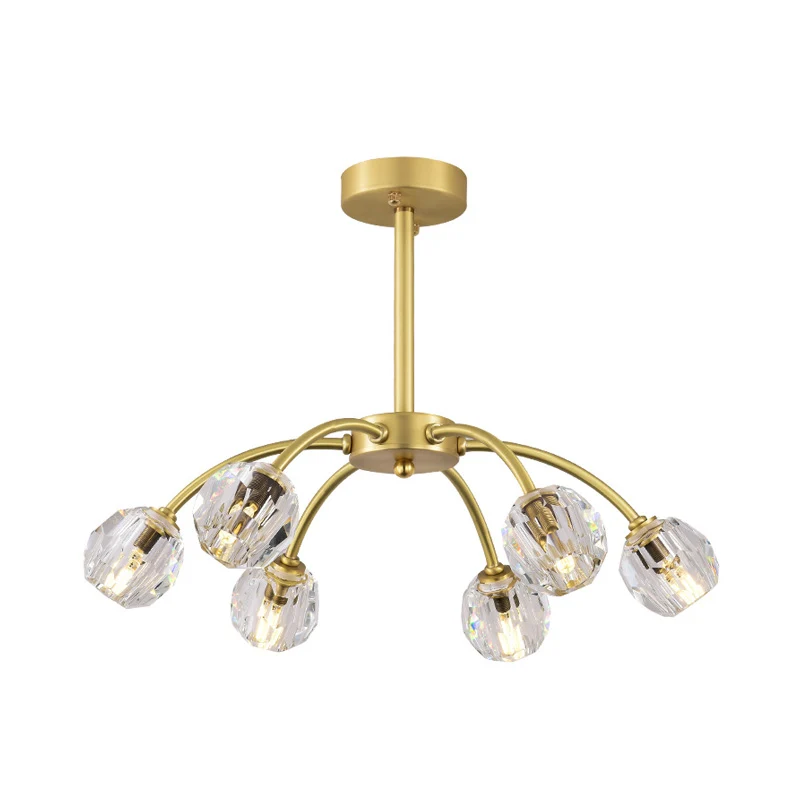 6 koppen gefacetteerde kristallen semi-inbouwverlichting postmoderne gouden spoetnik eetkamer plafondlamp Clearhalo