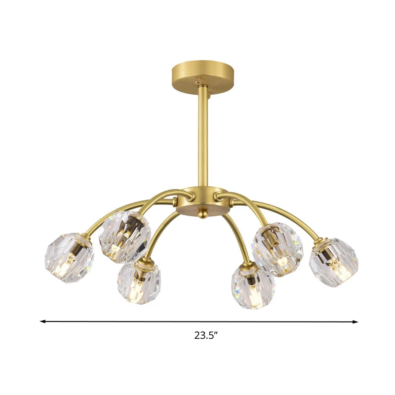 6 koppen gefacetteerde kristallen semi-inbouwverlichting postmoderne gouden spoetnik eetkamer plafondlamp Clearhalo